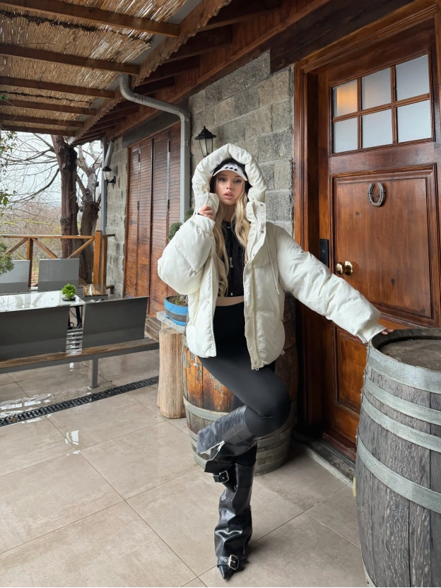 Beyaz Oversize Premium Şişme Mont