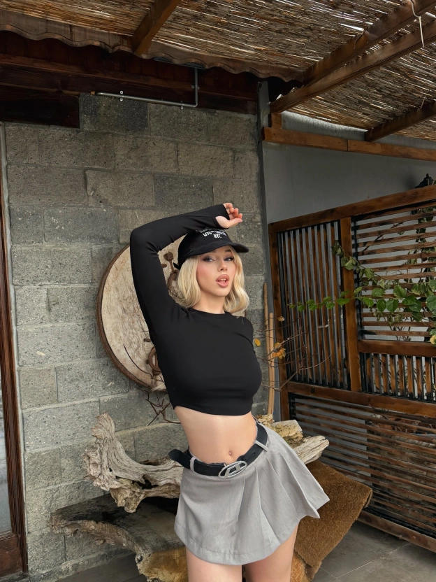 Gri Pileli Mini Şort Etek