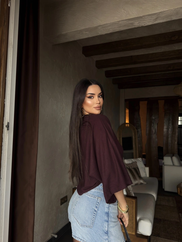 Bordo Yarasa Kol Kayık Yaka Yumoş Bluz