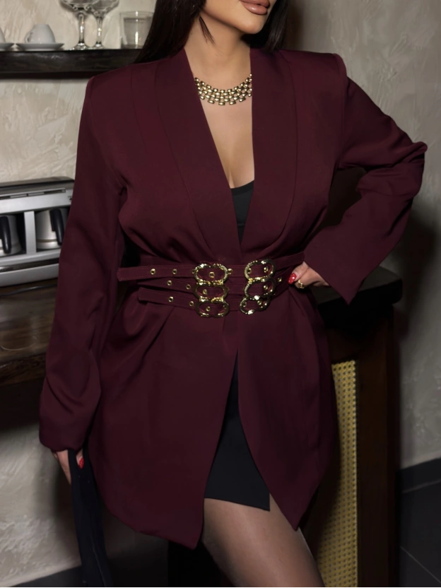 Bordo Aksesuarlı Blazer Ceket