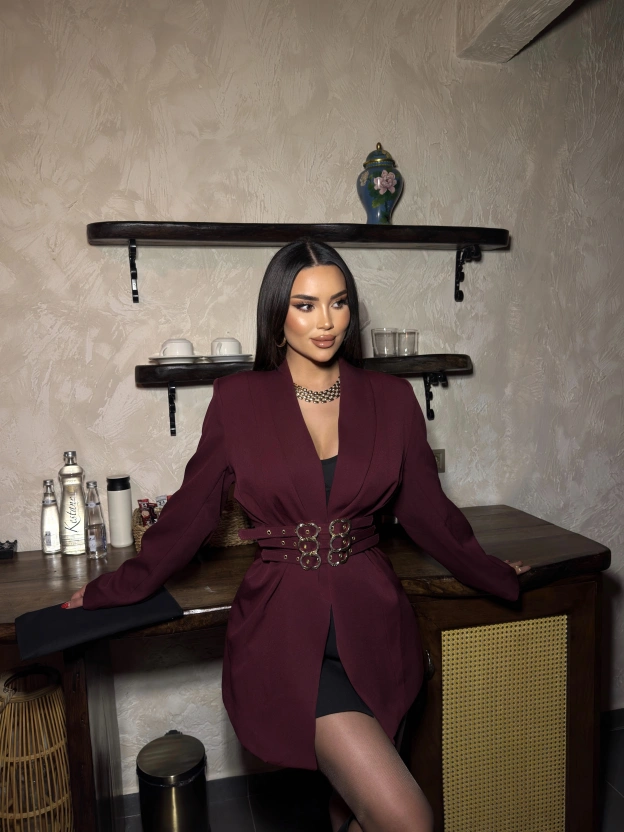 Bordo Aksesuarlı Blazer Ceket