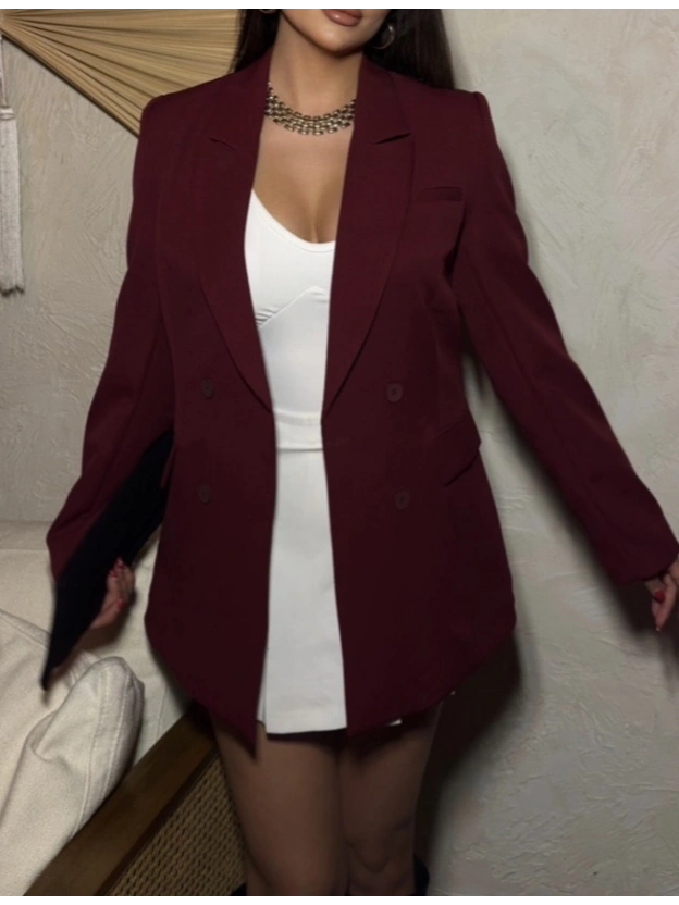 Bordo Dört Düğmeli Blazer Ceket