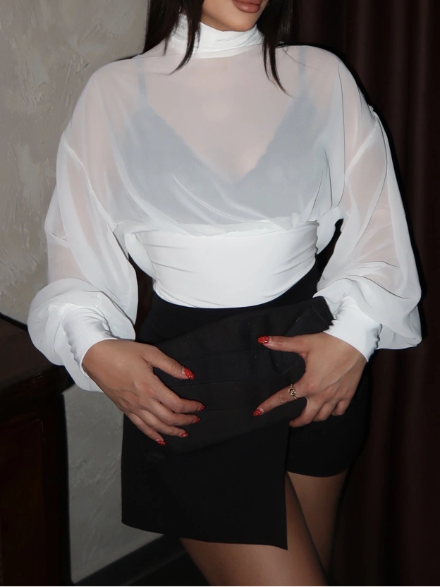 Beyaz Tül Detay Bodysuit