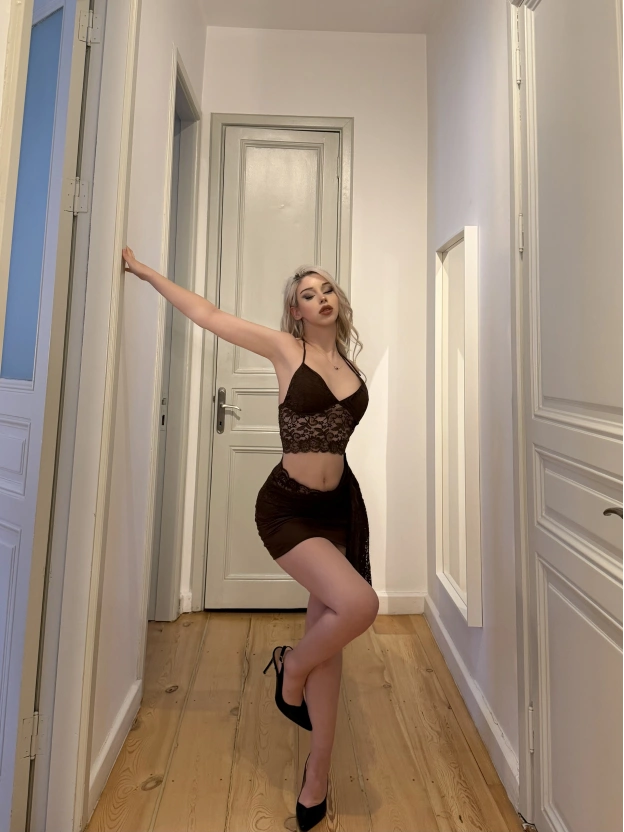 Kahverengi Dantel Detay Büstiyer Etek Takım