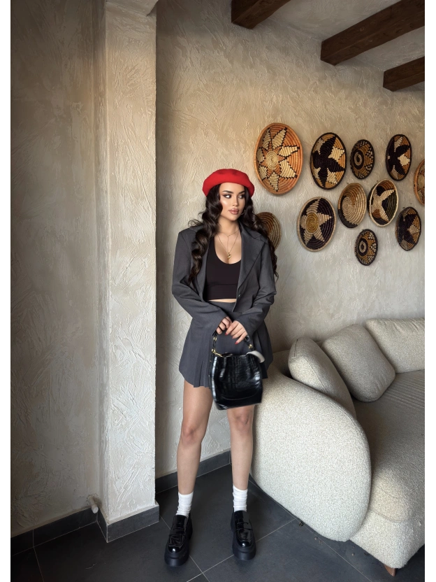 Antrasit Blazer Ceket Etek Takım