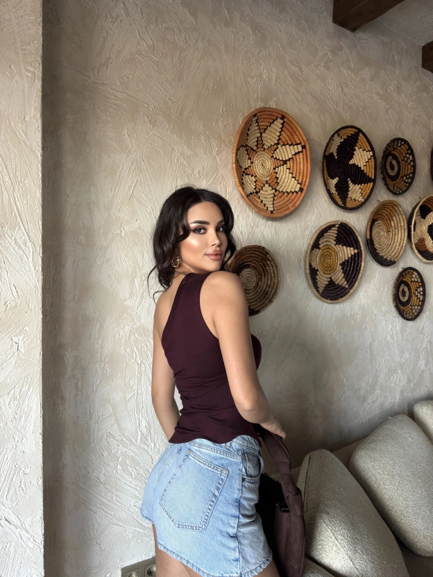 Mürdüm Asimetrik Tek Omuz Crop