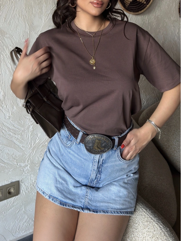 Kahverengi Oversize Basic Tshirt