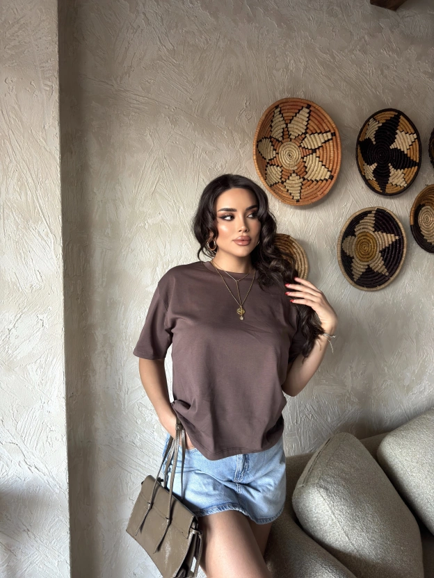 Kahverengi Oversize Basic Tshirt