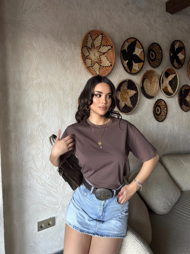 Kahverengi Oversize Basic Tshirt