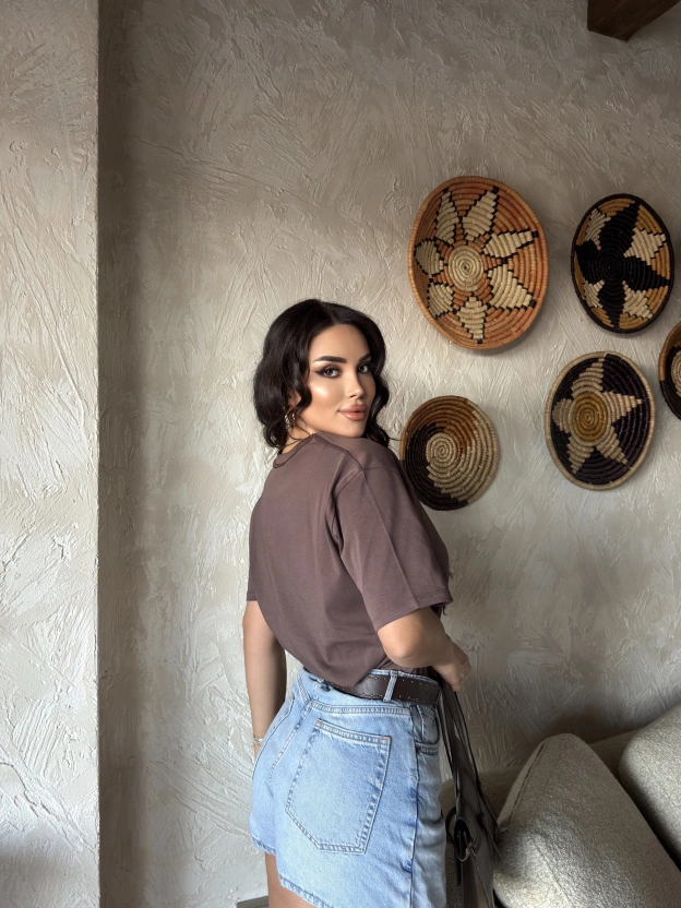 Kahverengi Oversize Basic Tshirt