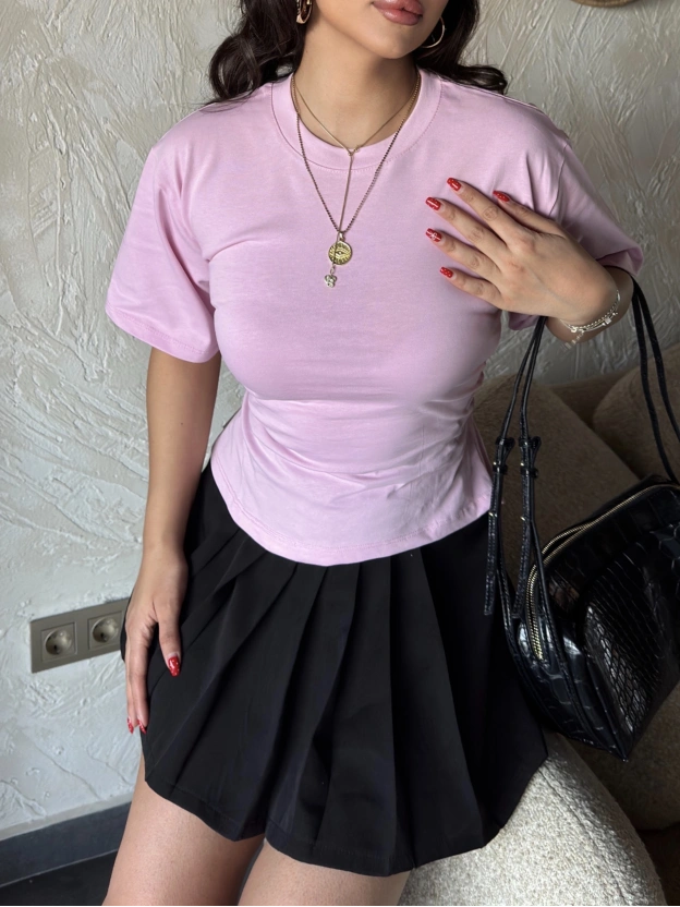 Pembe Sırt Bağlamalı Bele Oturan Tshırt