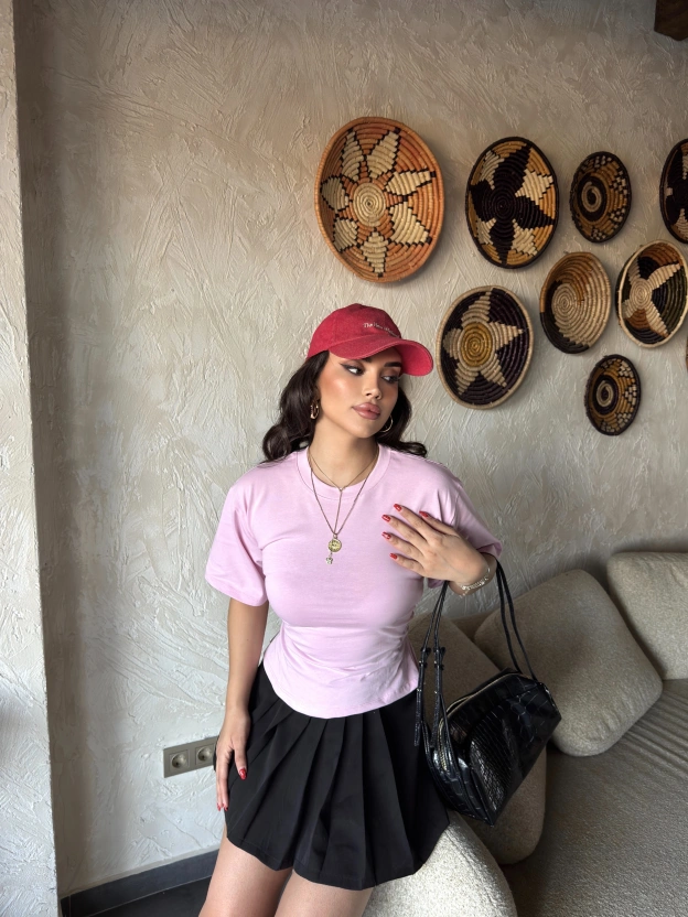 Pembe Sırt Bağlamalı Bele Oturan Tshırt