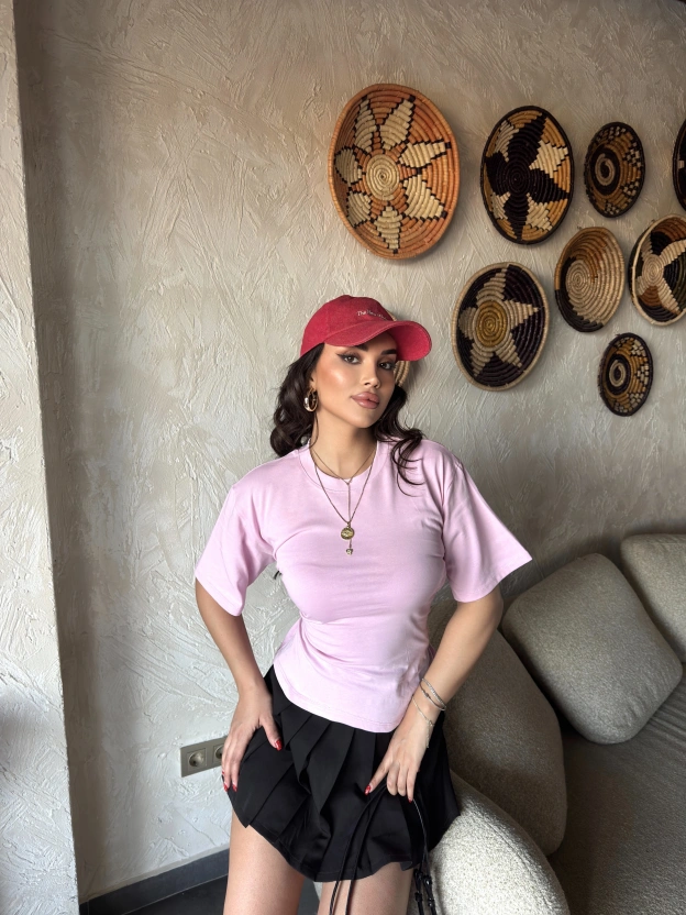 Pembe Sırt Bağlamalı Bele Oturan Tshırt