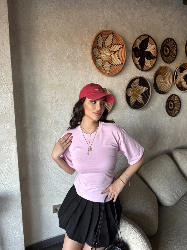 Pembe Sırt Bağlamalı Bele Oturan Tshırt