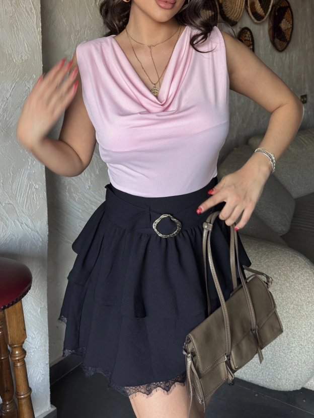 Pembe Degaje Yaka Bluz