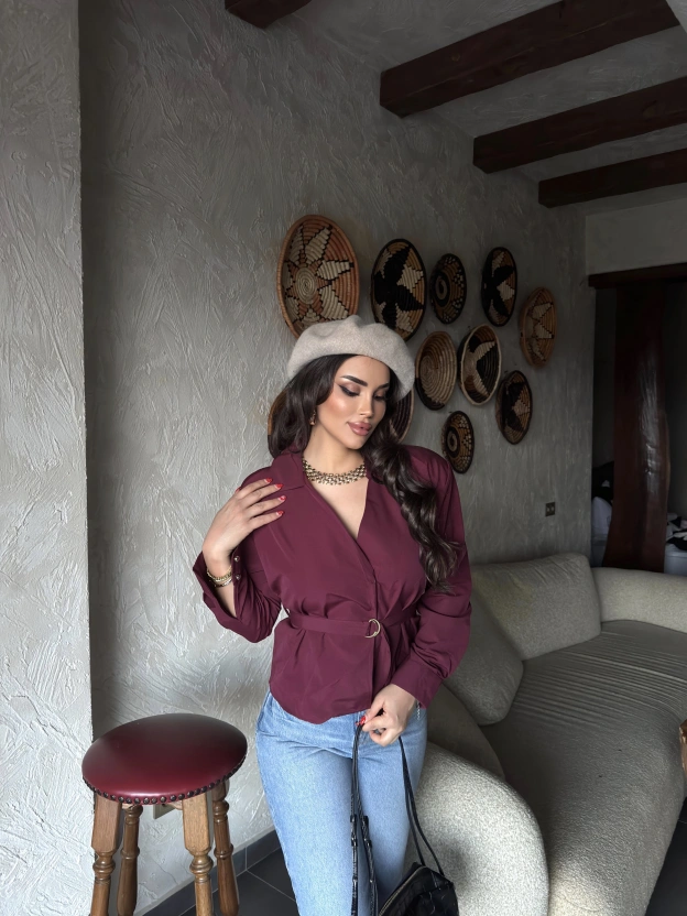 Bordo Gold Kemerli Gömlek