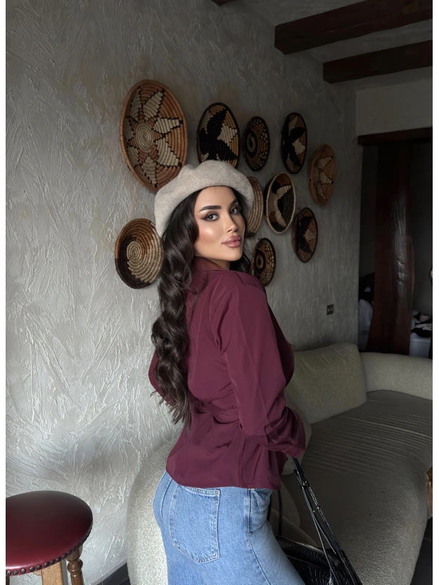 Bordo Gold Kemerli Gömlek