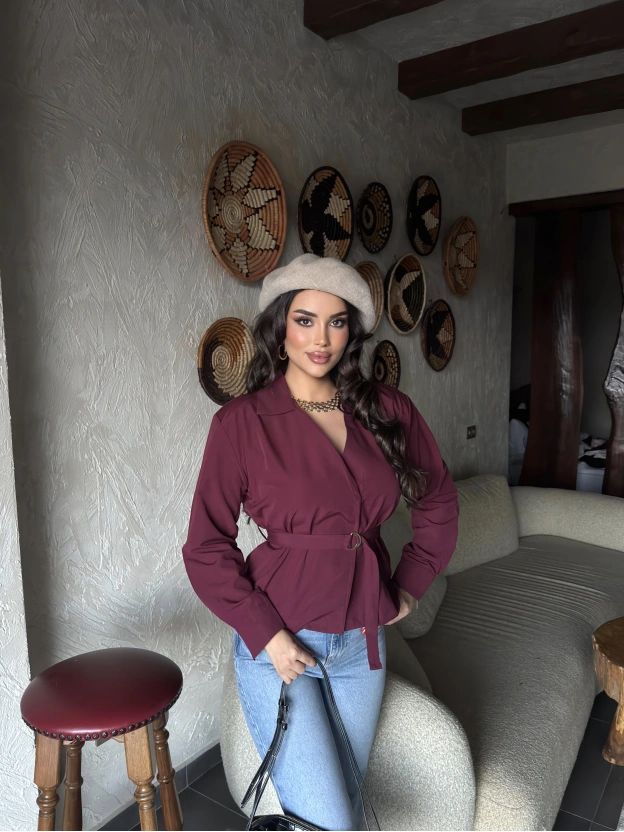 Bordo Gold Kemerli Gömlek