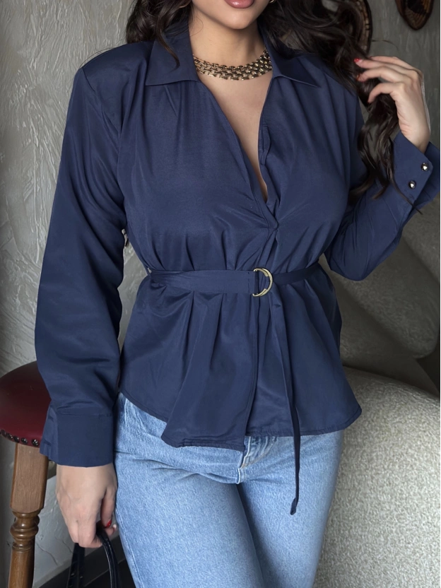 Lacivert Gold Kemerli Gömlek