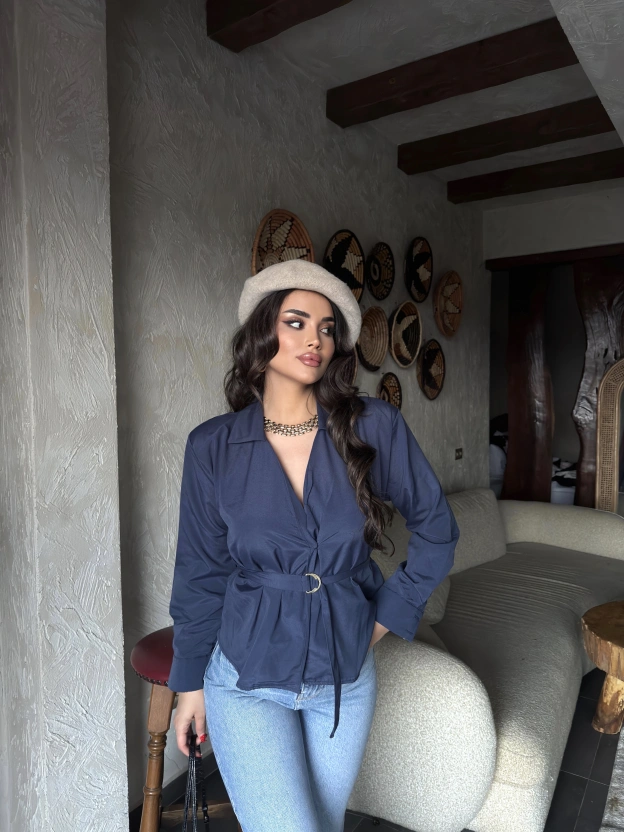 Lacivert Gold Kemerli Gömlek