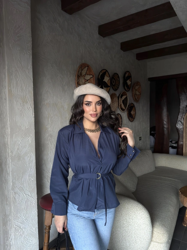 Lacivert Gold Kemerli Gömlek