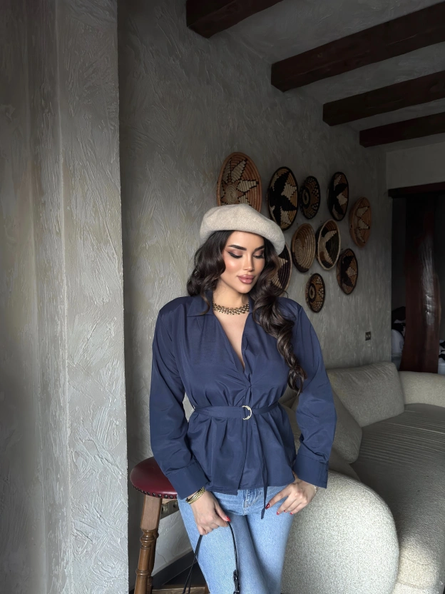 Lacivert Gold Kemerli Gömlek