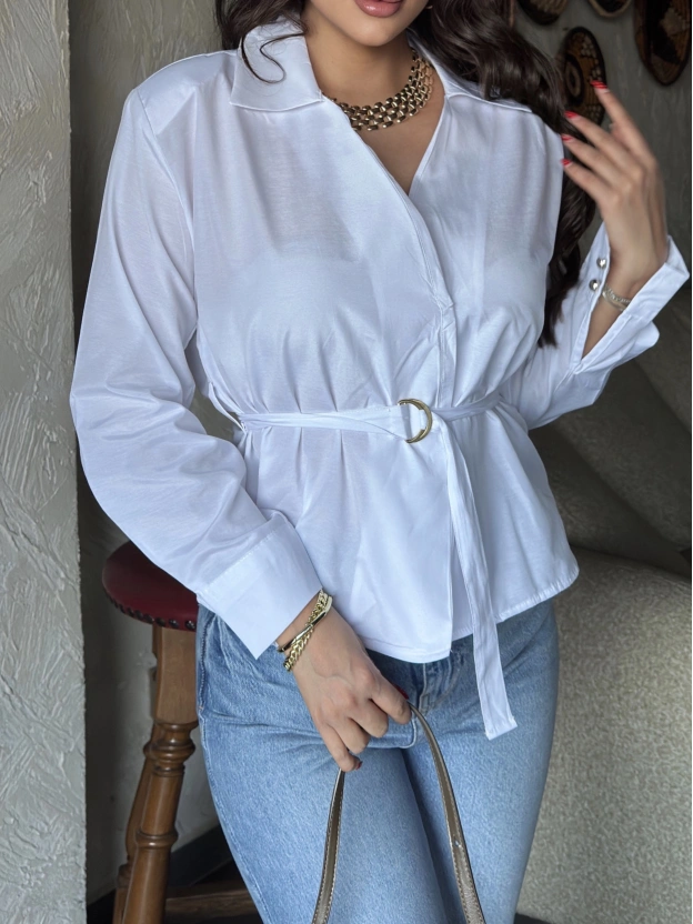 Beyaz Gold Kemerli Gömlek