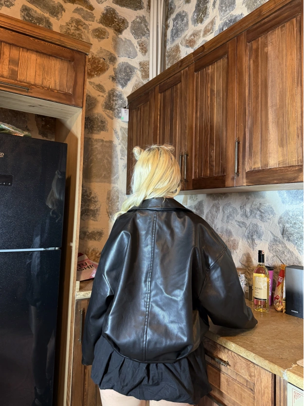 Siyah Kemer Detay Oversize Deri Ceket