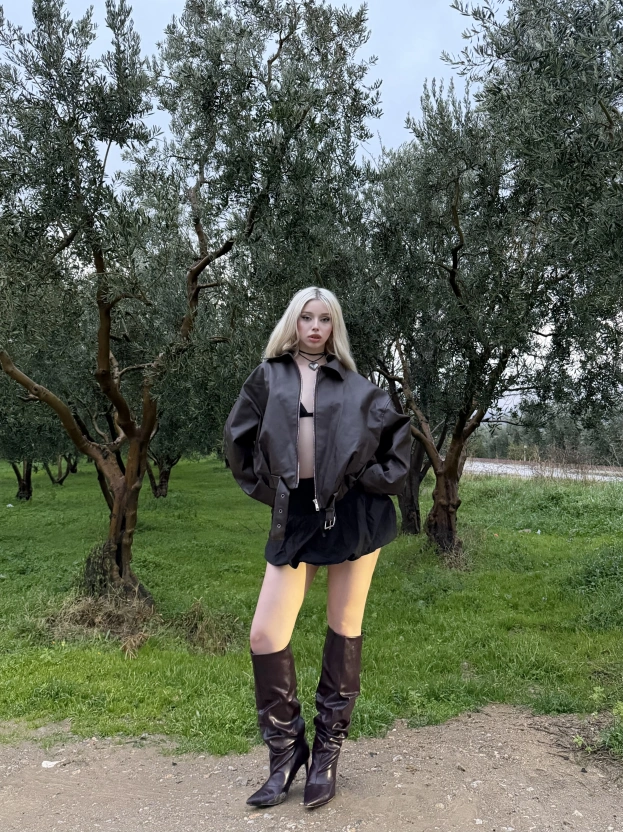 Kahverengi Kemer Detay Oversize Deri Ceket