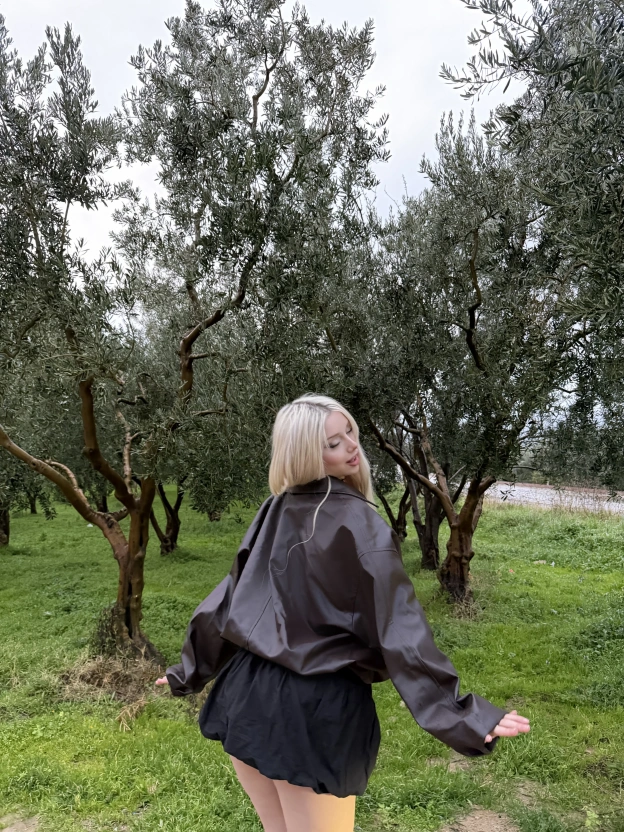 Kahverengi Kemer Detay Oversize Deri Ceket