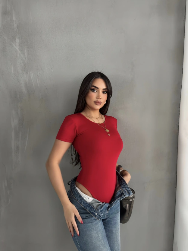 Kırmızı Kısa Kollu Bodysuit