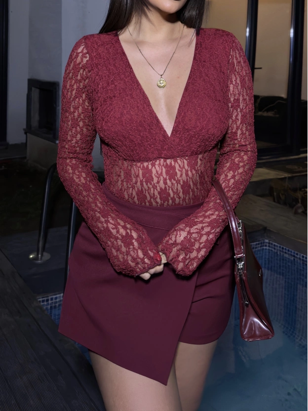 Bordo Dantel Bodysuit