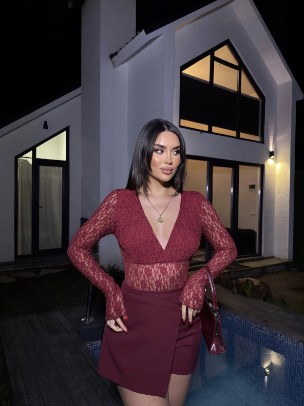 Bordo Dantel Bodysuit