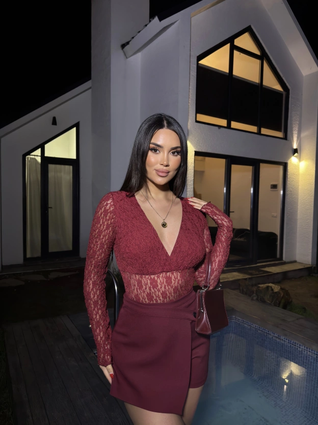 Bordo Dantel Bodysuit