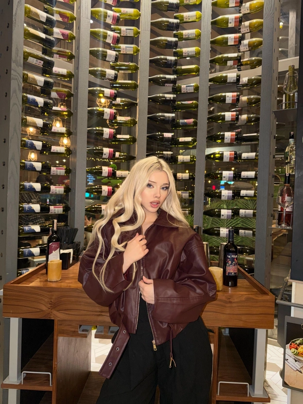 Bordo Kemer Detay Oversize Deri Ceket