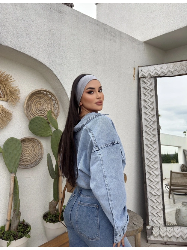 Mavi Yıkamalı Kemer Detay Oversize Kot Ceket