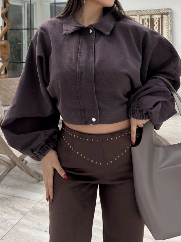 Kahverengi Balon Kol Kot ceket