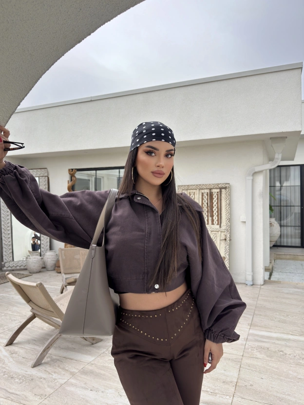 Kahverengi Balon Kol Kot ceket