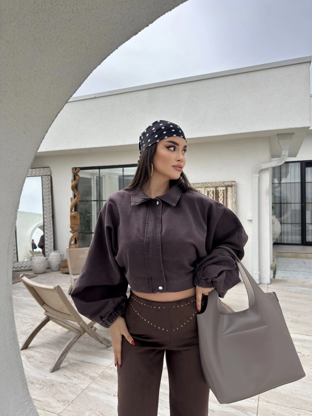 Kahverengi Balon Kol Kot ceket