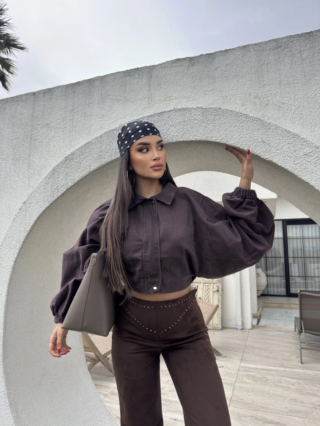 Kahverengi Balon Kol Kot ceket