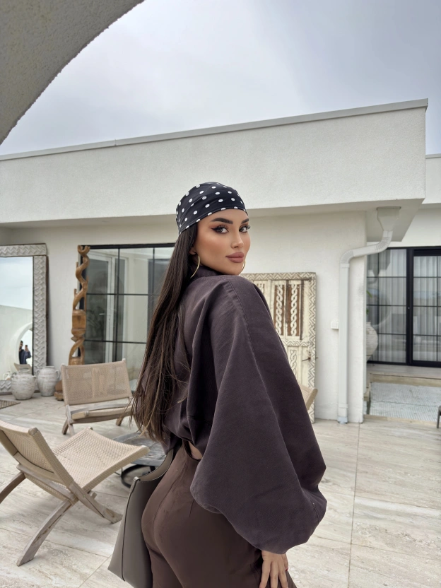 Kahverengi Balon Kol Kot ceket