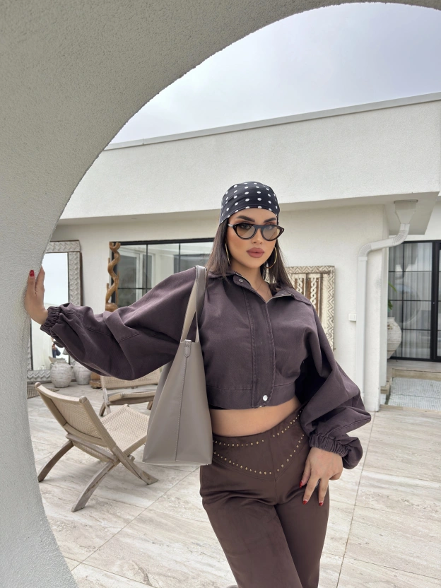 Kahverengi Balon Kol Kot ceket