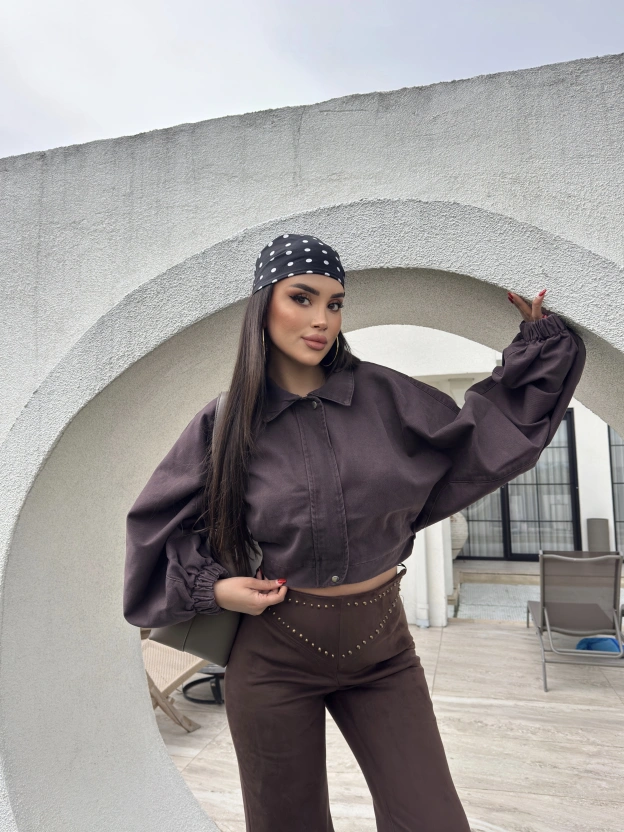 Kahverengi Balon Kol Kot ceket