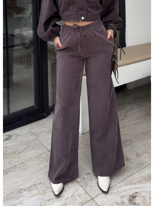 Kahverengi Beli Lastikli  Pantolon