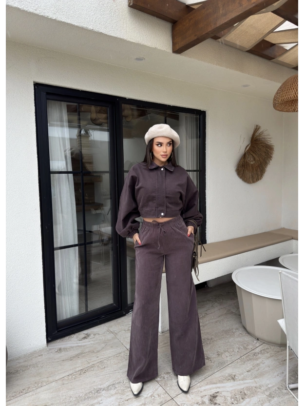 Kahverengi Beli Lastikli  Pantolon