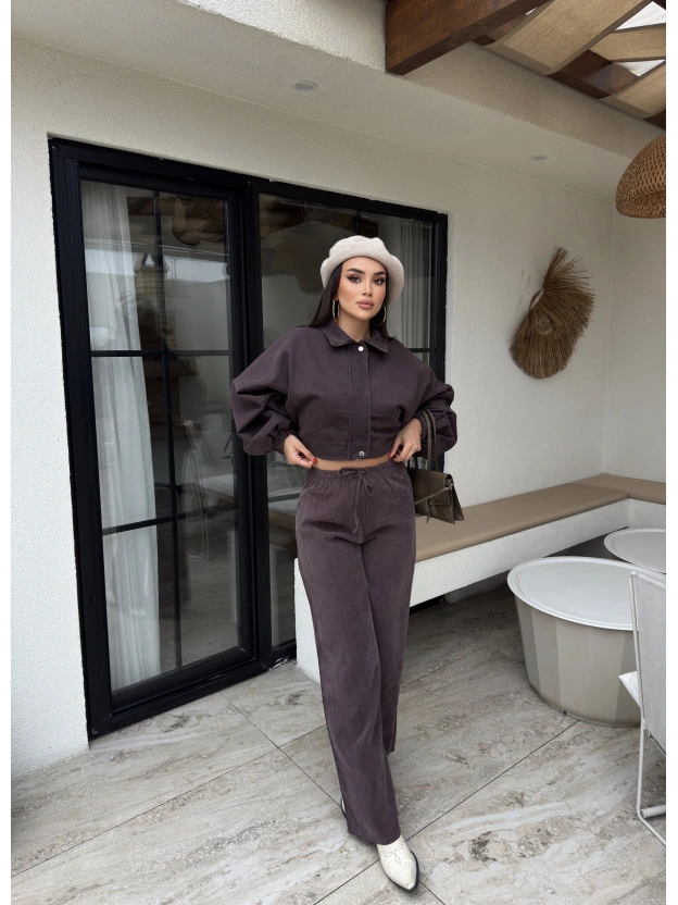 Kahverengi Beli Lastikli  Pantolon