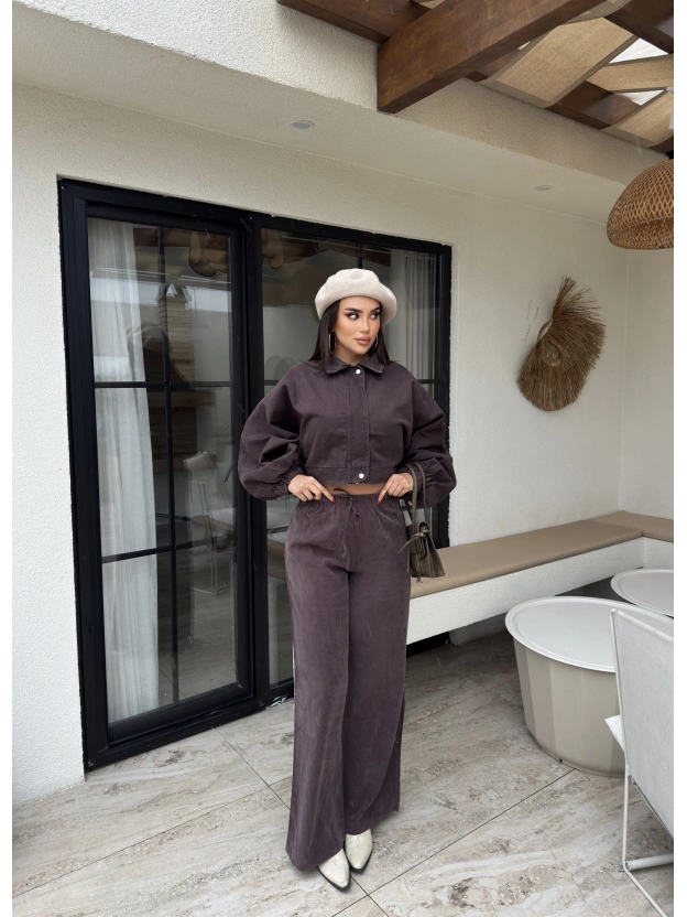 Kahverengi Beli Lastikli  Pantolon