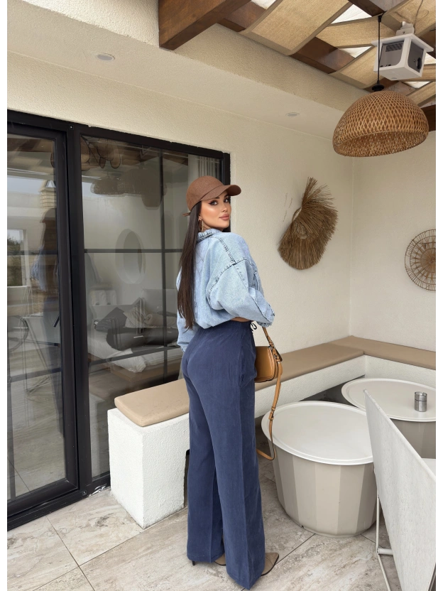 Lacivert Beli Lastikli Pantolon