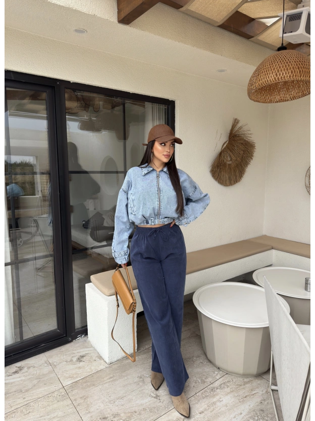 Lacivert Beli Lastikli Pantolon