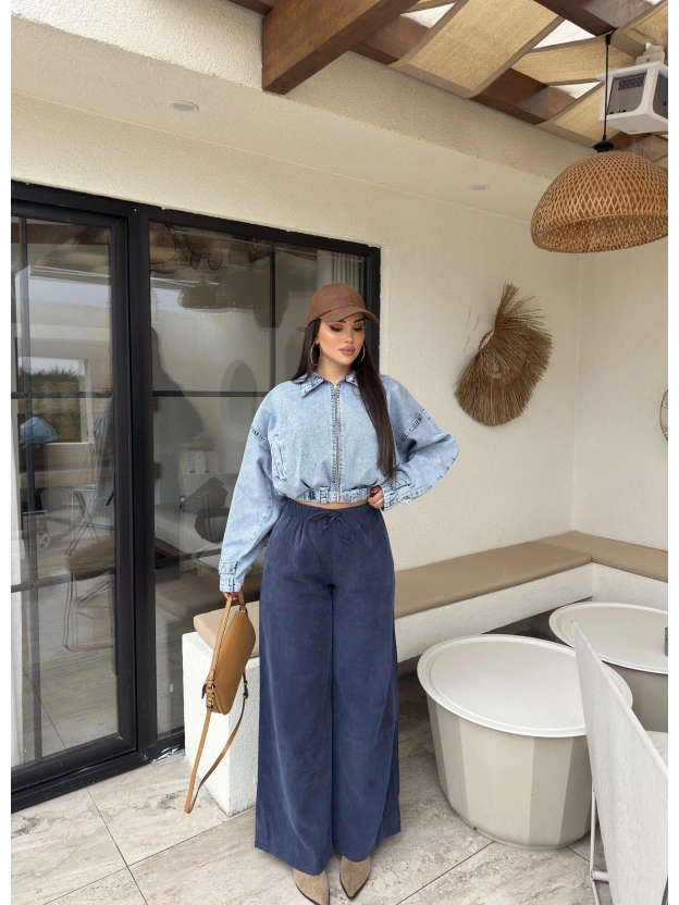 Lacivert Beli Lastikli Pantolon